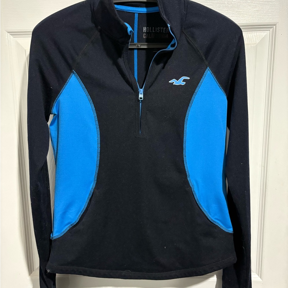 Hollister Black Track Jacket 3/4 zip Women’s #119 blue Stretch